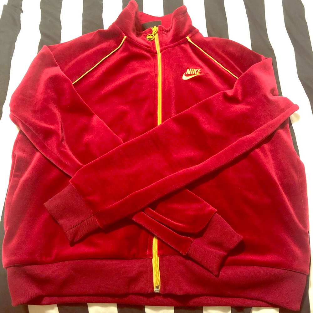 Red Velour Nike Track Jacket